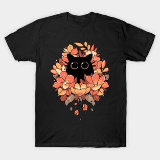 Feline Spy - cute floral black cat T-Shirt